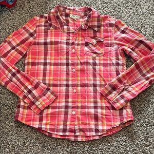 Cherokee Girls Plaid Button-Down Shirt - Pink and Yellow